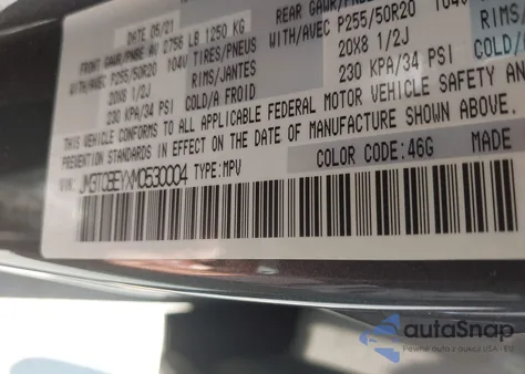 2021 Mazda Cx-9 Signature z USA, uszkodzony, nr VIN JM3TCBEYXM0530004